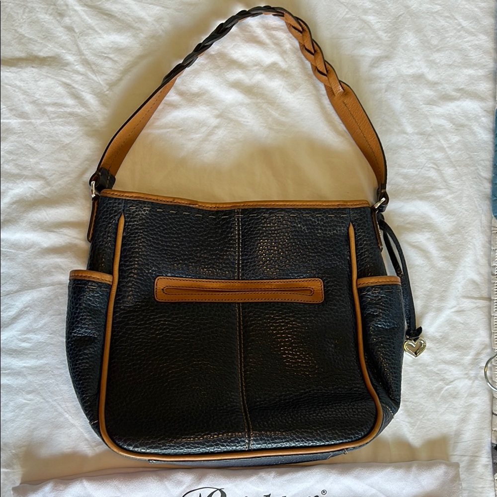 Brighton Navy and Tan Leather Shoulder Bag